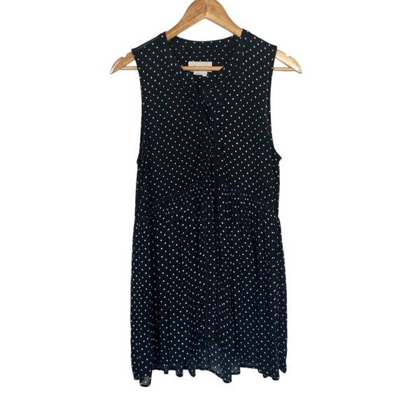 Anthropologie Babydoll Navy Blue Polka Dot Sleeveless Button Up Tunic Top SZ M - Picture 2 of 13